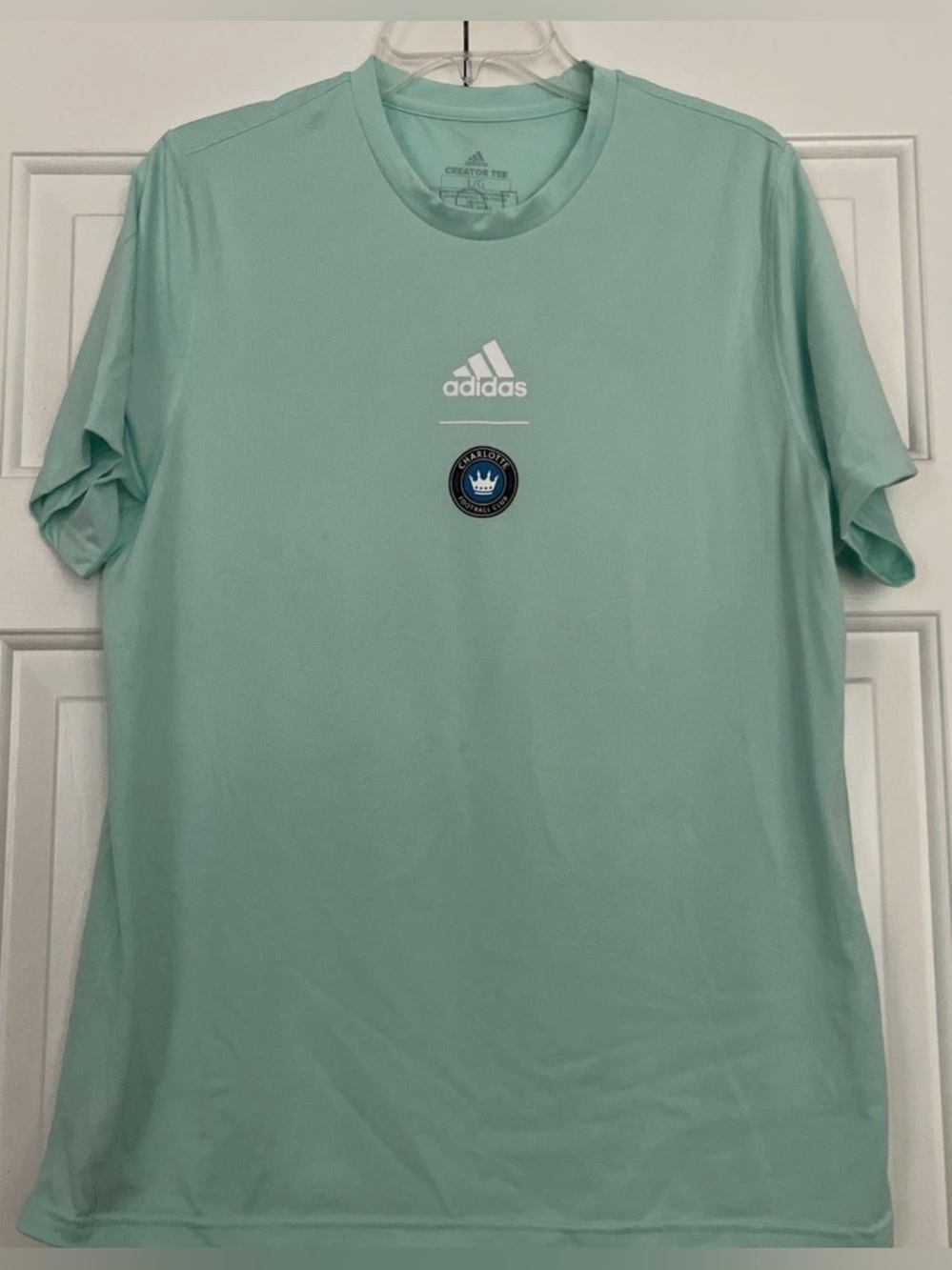 EUC Adidas women’s Charlotte Football Club mint green tee/jersey size L